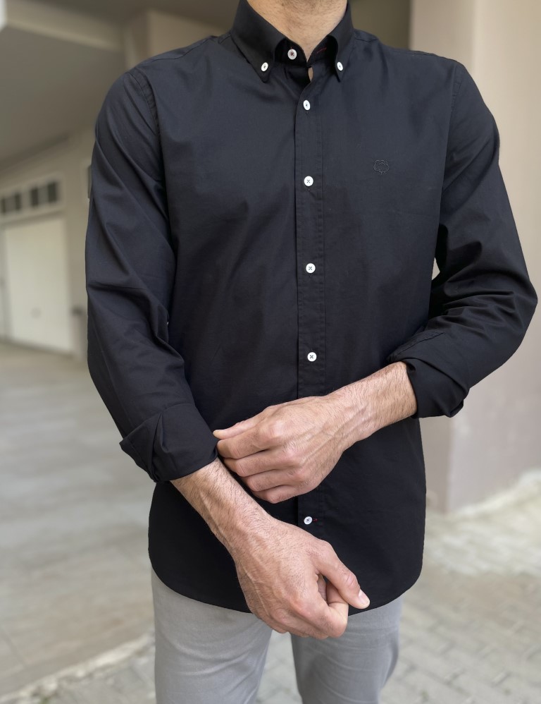 Ανδρικό μαύρο πουκάμισο με γιακά 1445 φωτογραφία